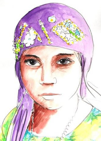 Zeichnung eines Mädchens mit Kopftuch