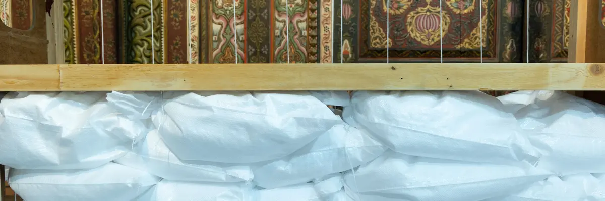 Kissen und verzierte Wände im Damaskuszimmer